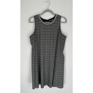 Karl Lagerfeld Womens Monochrome Tank Dress Pearl Chain Neckline Details Size 14